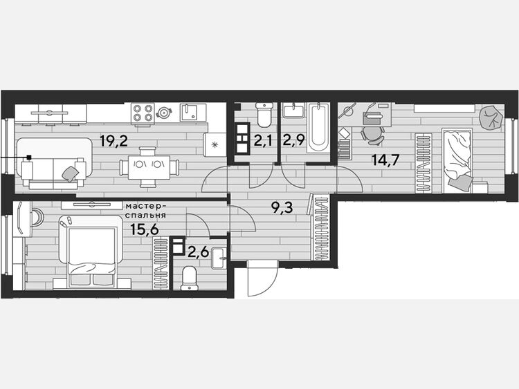 3-комнатная квартира, 66.40 м², 8/16 этаж фото 0