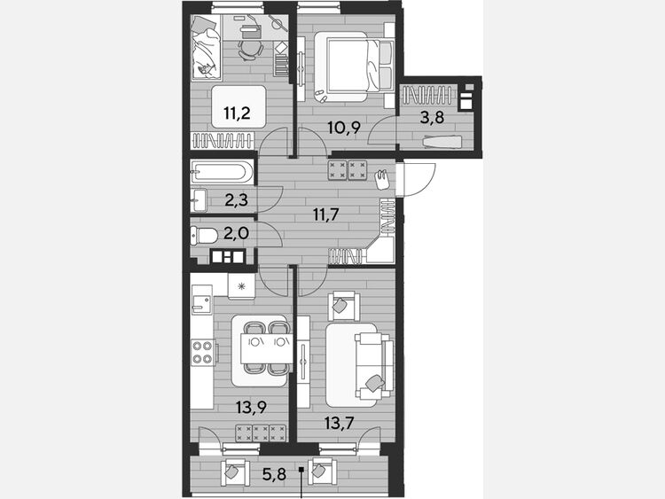 3-комнатная квартира, 70 м², 4/16 этаж фото 0