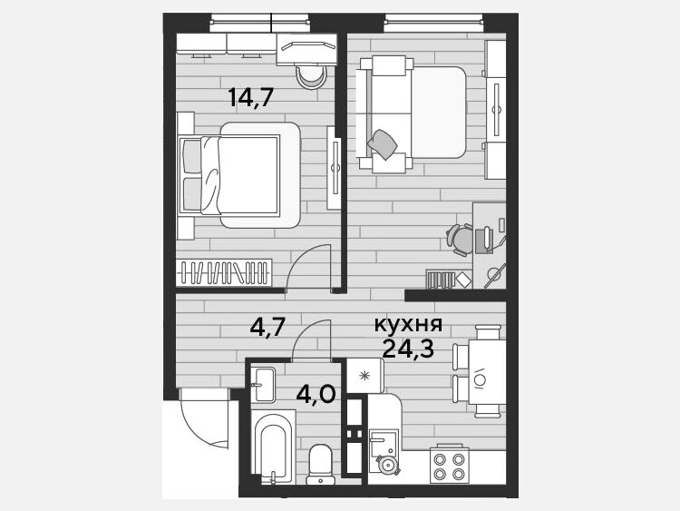2-комнатная квартира, 47.70 м², 13/16 этаж фото 0