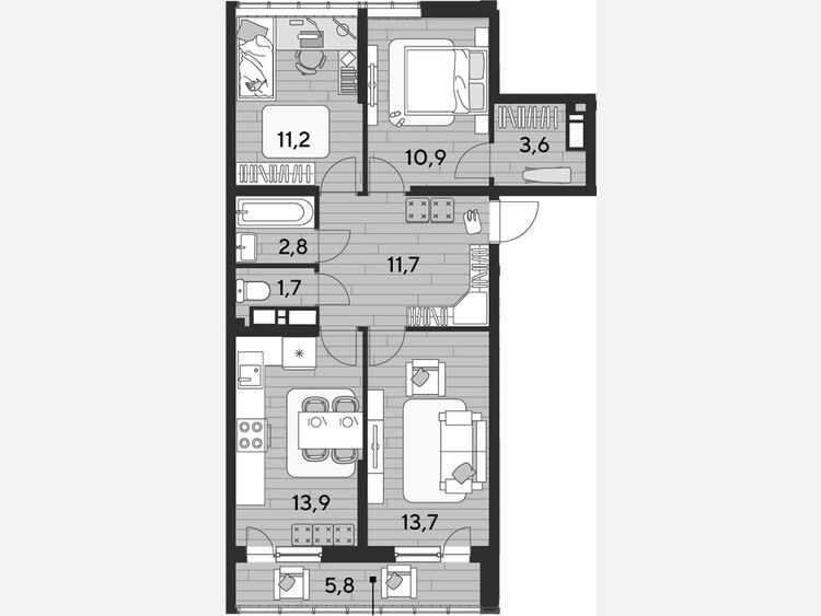 3-комнатная квартира, 69.50 м², 15/16 этаж фото 0