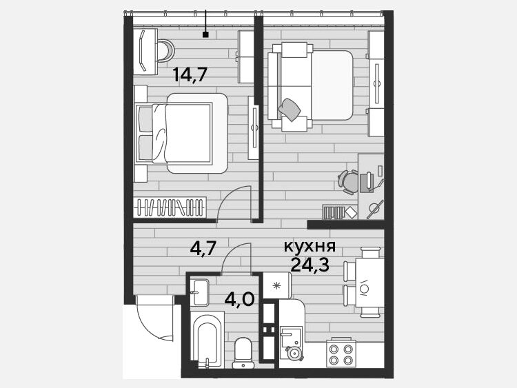 2-комнатная квартира, 47.70 м², 15/16 этаж фото 0