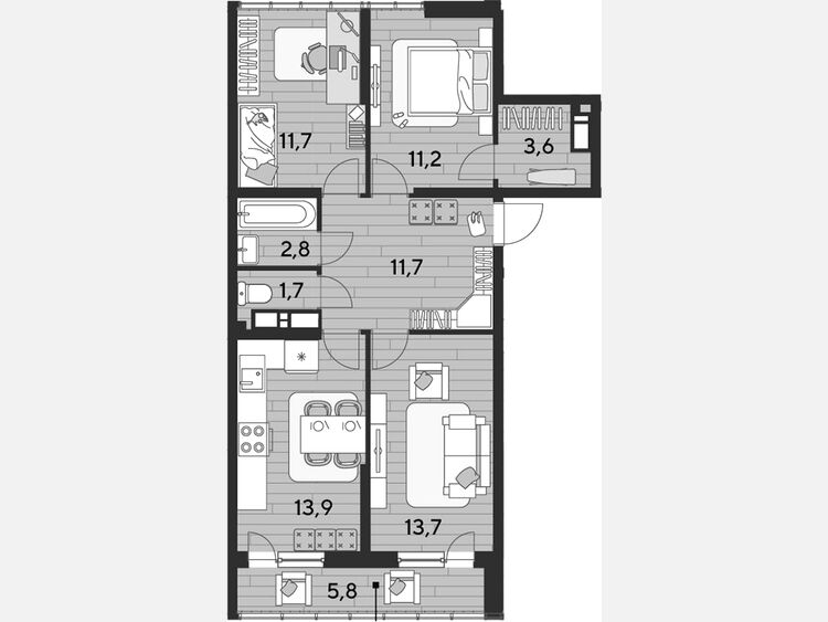 3-комнатная квартира, 70.30 м², 16/16 этаж фото 0