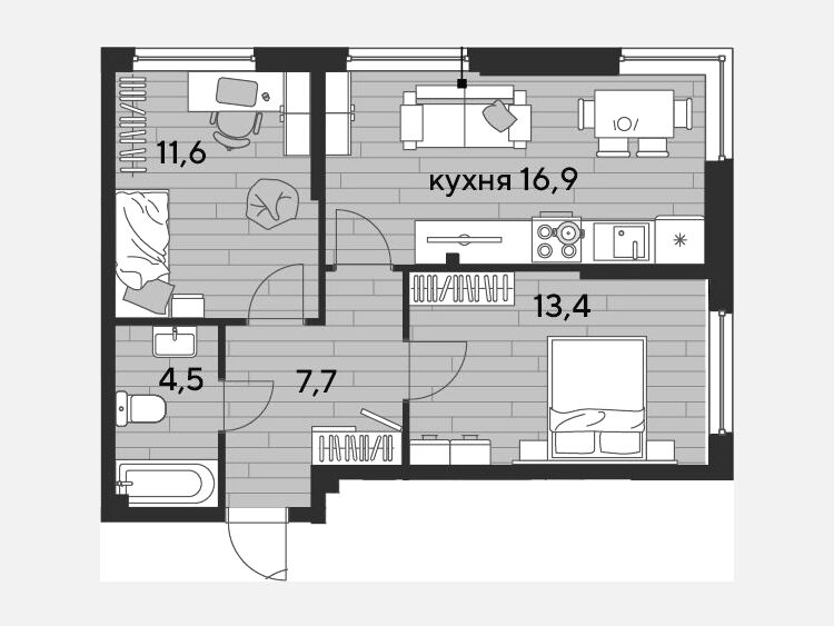 3-комнатная квартира, 54.10 м², 2/16 этаж фото 0