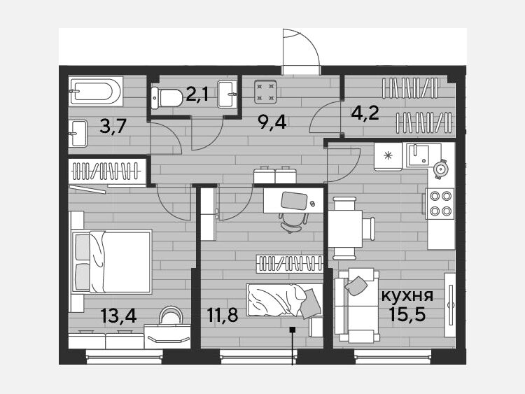 3-комнатная квартира, 60.10 м², 2/16 этаж фото 0