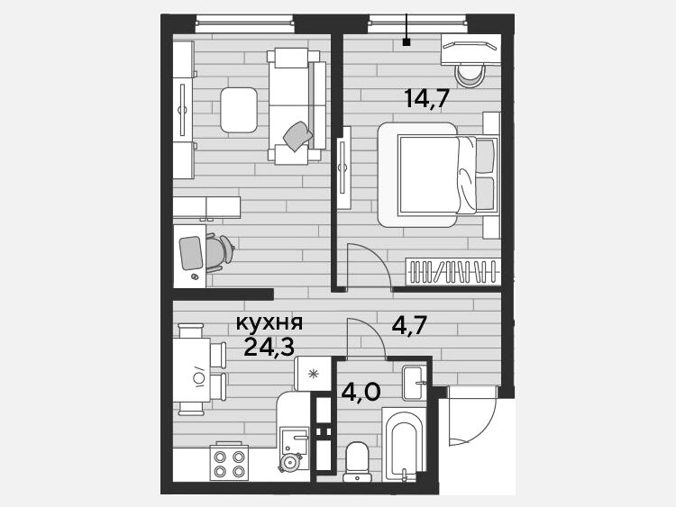 2-комнатная квартира, 47.70 м², 12/16 этаж фото 0
