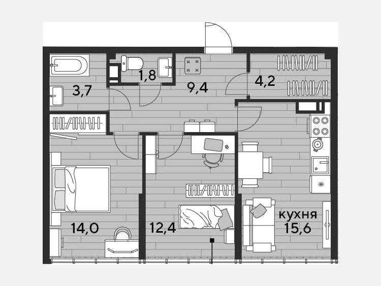 3-комнатная квартира, 61.10 м², 16/16 этаж фото 0