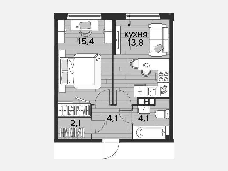 1-комнатная квартира, 39.50 м², 3/16 этаж фото 0