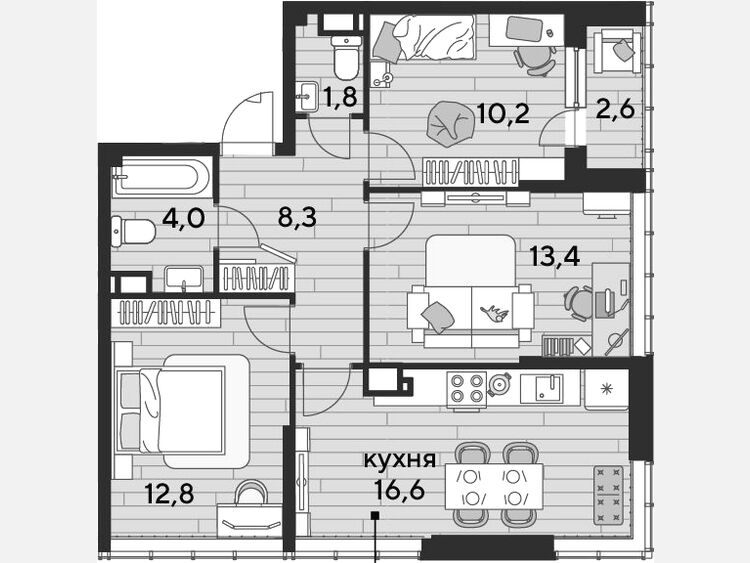 4-комнатная квартира, 67.10 м², 15/16 этаж фото 0