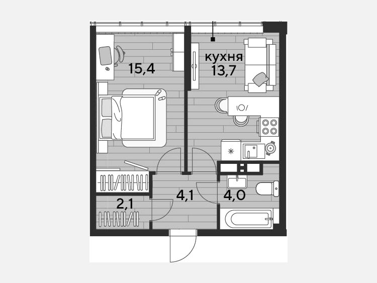 1-комнатная квартира, 39.30 м², 15/16 этаж фото 0