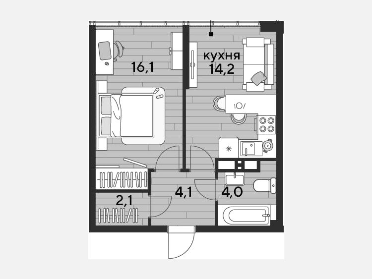 1-комнатная квартира, 40.50 м², 16/16 этаж фото 0