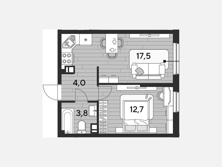 2-комнатная квартира, 38 м², 6/16 этаж фото 0