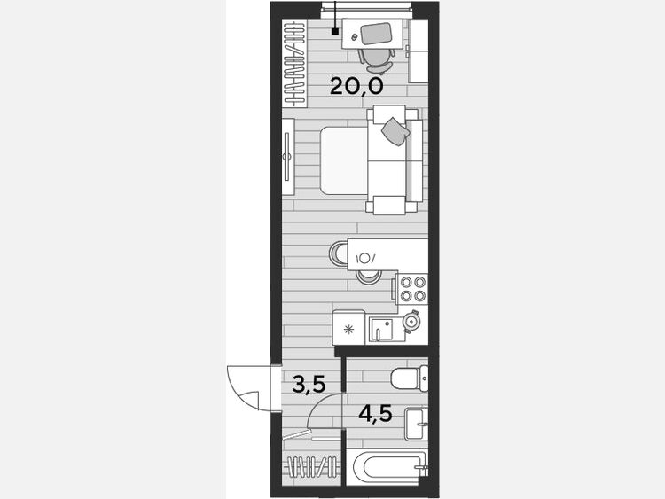 Студия, 28 м², 2/16 этаж фото 0