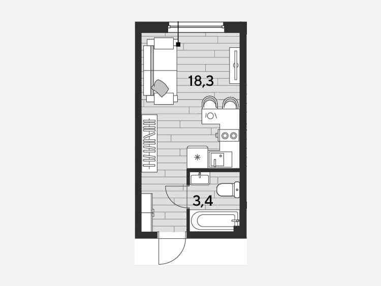 Студия, 21.70 м², 2/16 этаж фото 0