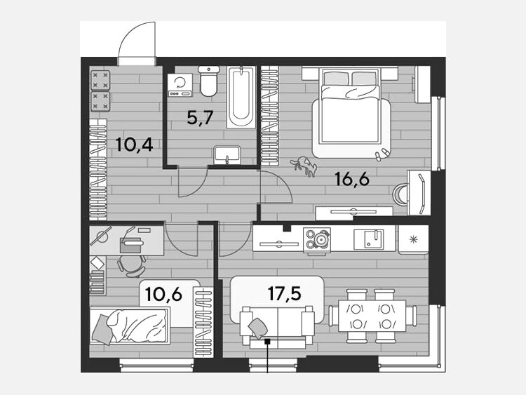 3-комнатная квартира, 60.80 м², 2/16 этаж фото 0