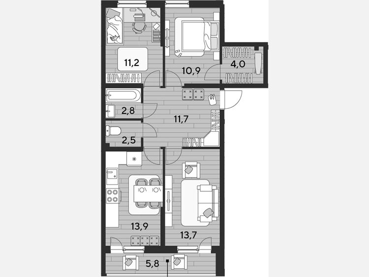 3-комнатная квартира, 70.70 м², 2/16 этаж фото 0