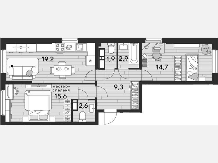 3-комнатная квартира, 66.10 м², 14/16 этаж фото 0