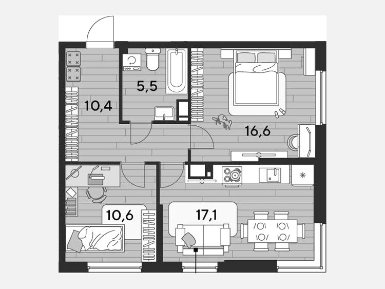 3-комнатная квартира, 60.20 м², 12/16 этаж фото 0