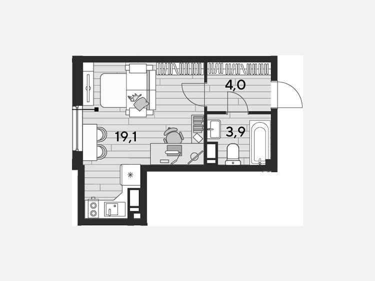 Студия, 26.90 м², 11/16 этаж фото 0