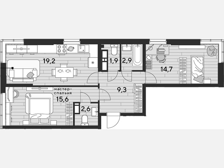 3-комнатная квартира, 66.10 м², 15/16 этаж фото 0