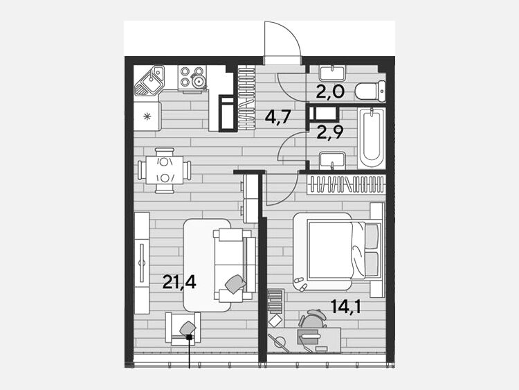 2-комнатная квартира, 45.10 м², 15/16 этаж фото 0