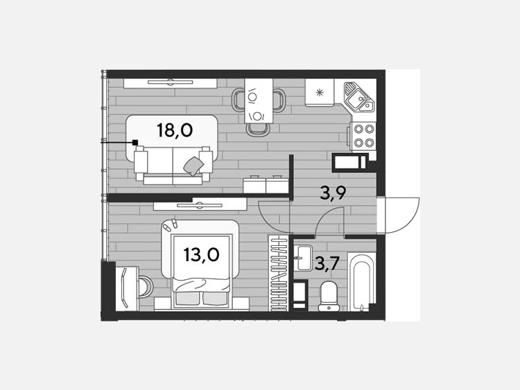 2-комнатная квартира, 38.60 м², 16/16 этаж фото 0