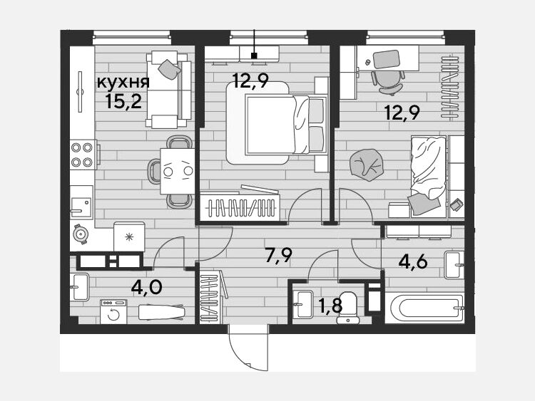 3-комнатная квартира, 59.30 м², 12/16 этаж фото 0