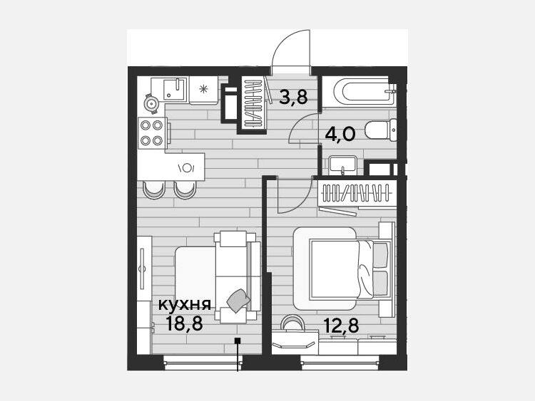 2-комнатная квартира, 39.40 м², 12/16 этаж фото 0