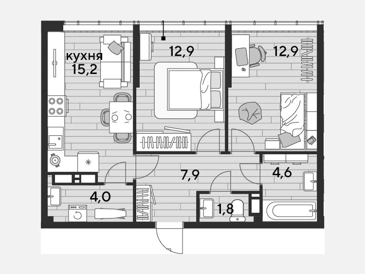3-комнатная квартира, 59.30 м², 15/16 этаж фото 0