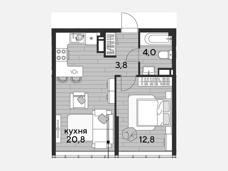 2-комнатная квартира, 41.40 м², 15/16 этаж фото 0