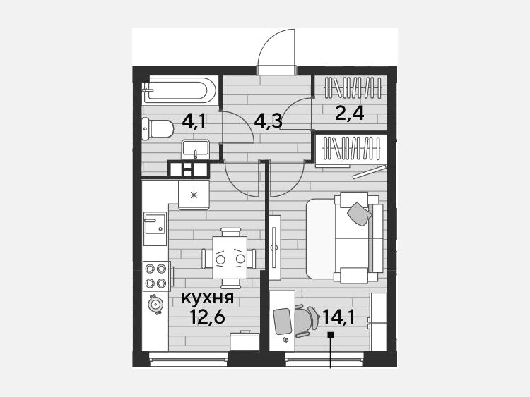 1-комнатная квартира, 37.50 м², 8/16 этаж фото 0