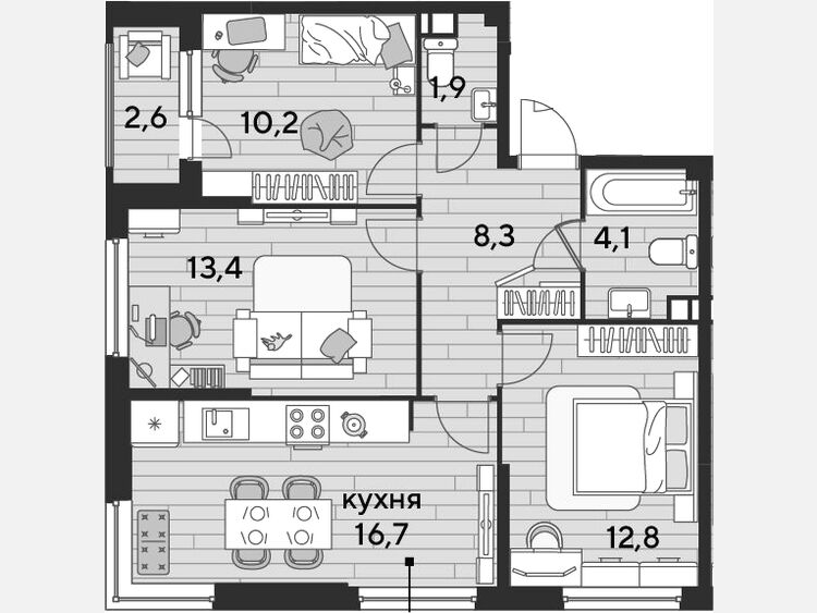 4-комнатная квартира, 67.40 м², 5/16 этаж фото 0