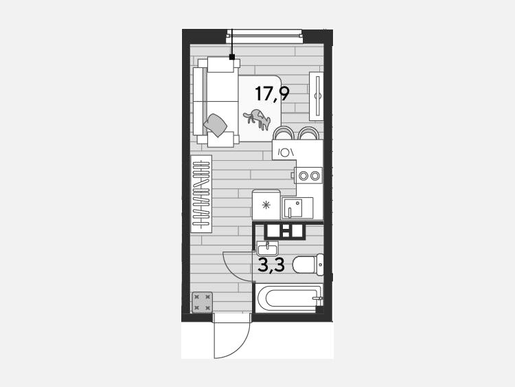 Студия, 21.20 м², 9/16 этаж фото 0