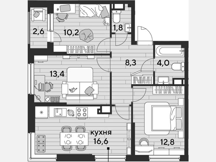 4-комнатная квартира, 67.10 м², 13/16 этаж фото 0
