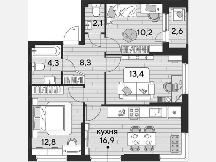 4-комнатная квартира, 68 м², 2/16 этаж фото 0