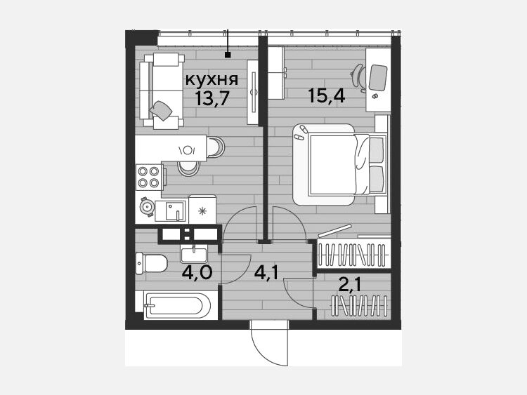 1-комнатная квартира, 39.30 м², 15/16 этаж фото 0
