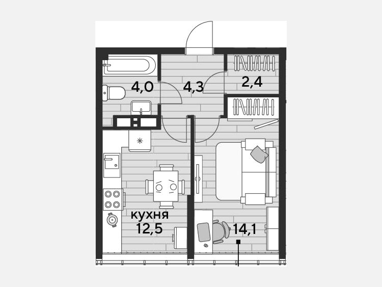 1-комнатная квартира, 37.30 м², 15/16 этаж фото 0