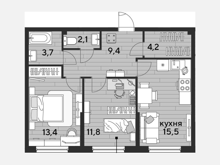 3-комнатная квартира, 60.10 м², 2/16 этаж фото 0