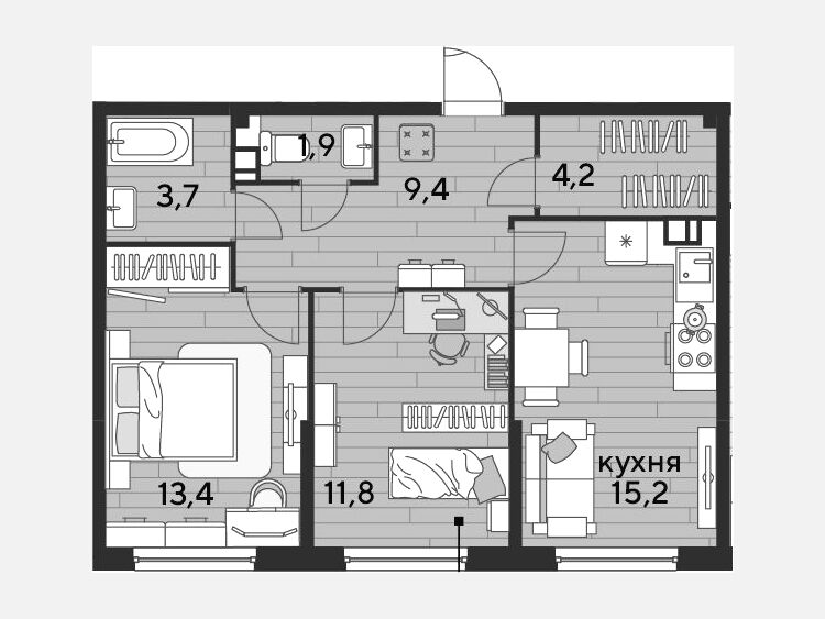 3-комнатная квартира, 59.60 м², 3/16 этаж фото 0