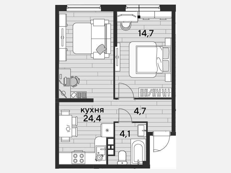 2-комнатная квартира, 47.90 м², 9/16 этаж фото 0