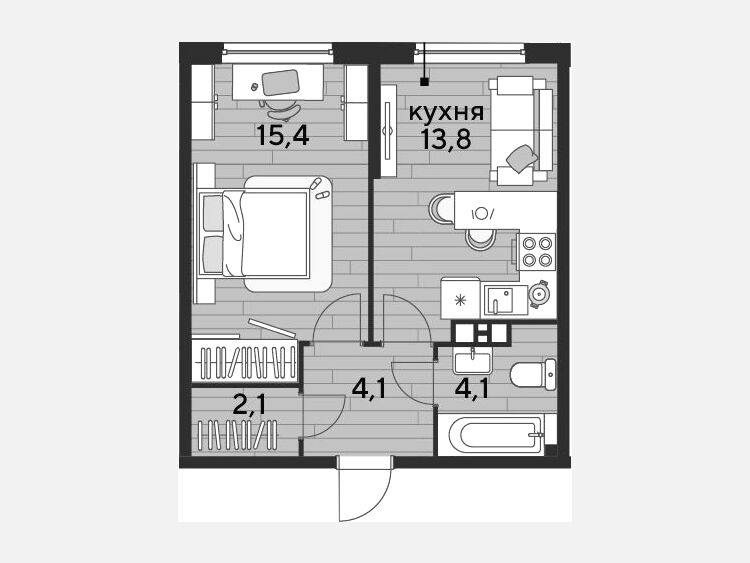 1-комнатная квартира, 39.50 м², 6/16 этаж фото 0
