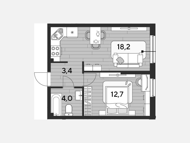 2-комнатная квартира, 38.30 м², 2/16 этаж фото 0