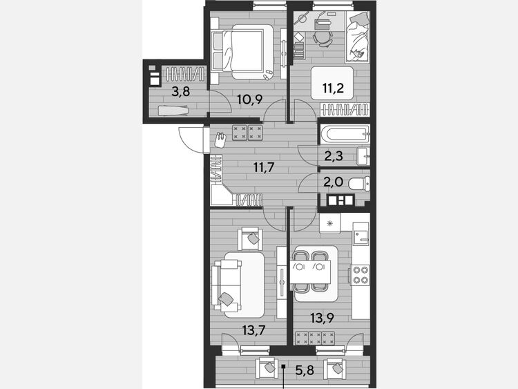 3-комнатная квартира, 70 м², 3/16 этаж фото 0