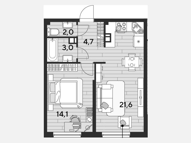 2-комнатная квартира, 45.40 м², 4/16 этаж фото 0