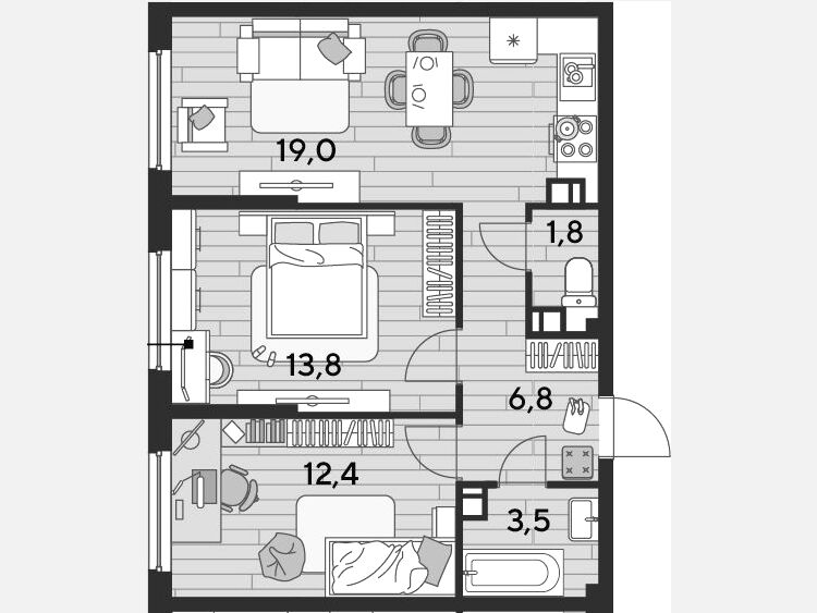 3-комнатная квартира, 57.30 м², 5/16 этаж фото 0
