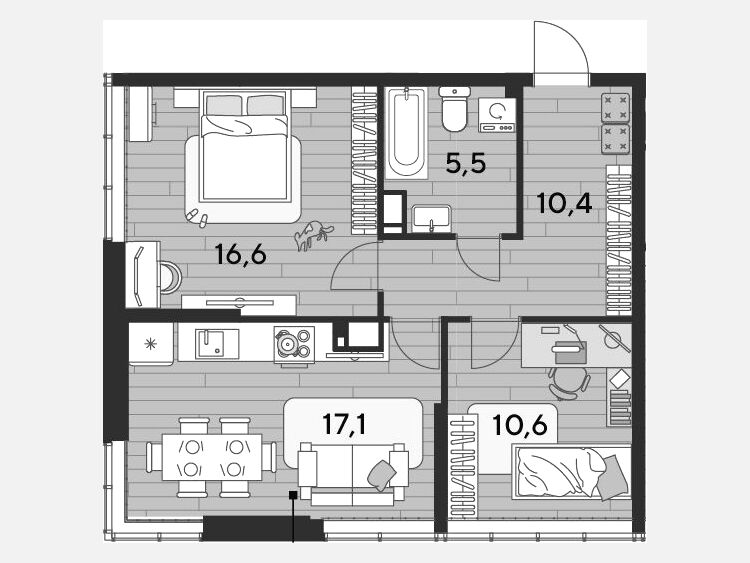 3-комнатная квартира, 60.20 м², 12/16 этаж фото 0