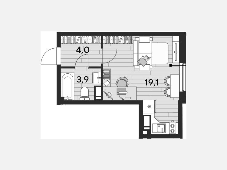 Студия, 26.90 м², 16/16 этаж фото 0