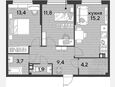 3-комнатная квартира, 59.60 м², 8/16 этаж фото 0