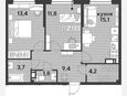 3-комнатная квартира, 59.40 м², 10/16 этаж фото 0