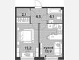 1-комнатная квартира, 39.80 м², 2/16 этаж фото 0