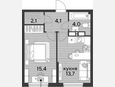 1-комнатная квартира, 39.30 м², 14/16 этаж фото 0